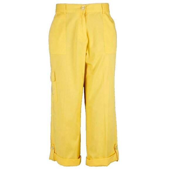 Lark Lane $54 Sz 12 x 22 Yellow Silver Cuffed Cotton Blend Cuffed Capri - Picture 1 of 8